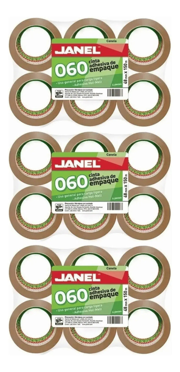 Cinta Adhesiva Canela Para Empaque 060 Janel 48mmx150m 18 Pz