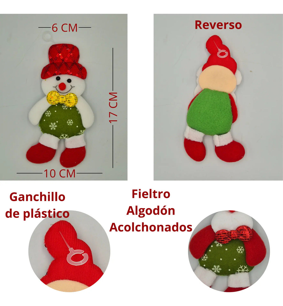 Adornos Navideños Felpa Suave Decoración Árbol 12 Piezas