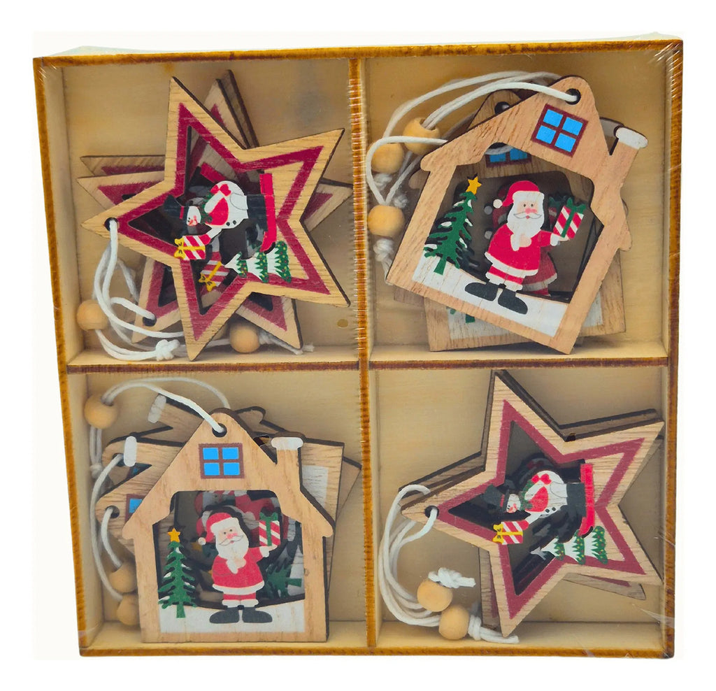 Adorno Navideño Colgante Arbol Navidad Madera Mdf 12 Pzas