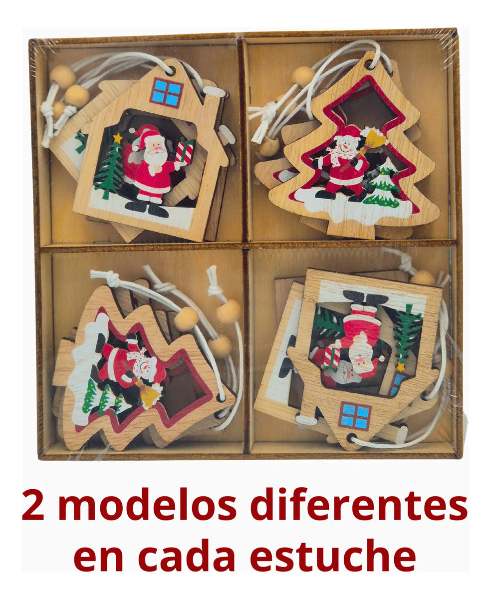 Adorno Navideño Colgante Arbol Navidad Madera Mdf 12 Pzas
