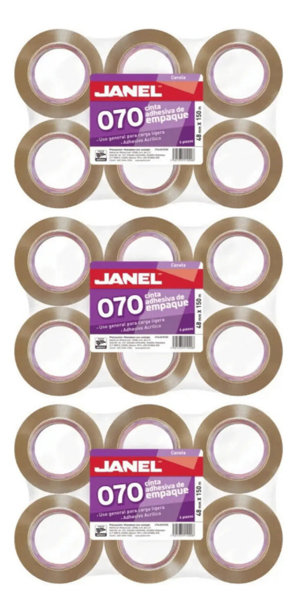Cinta Adhesiva Canela Para Empaque 070 Janel 48mmx150m 18 Pz