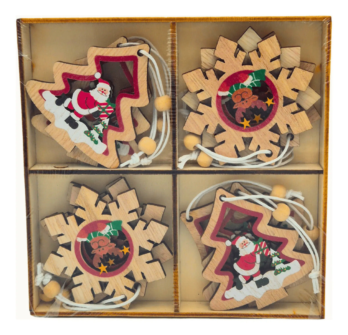 Adorno Navideño Colgante Arbol Navidad Madera Mdf 12 Pzas