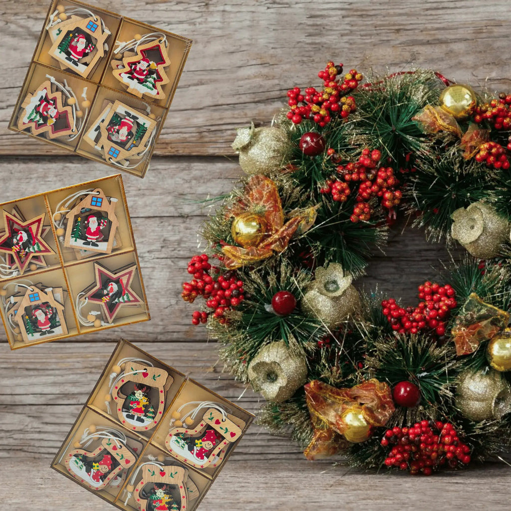 Adorno Navideño Colgante Arbol Navidad Madera Mdf 12 Pzas