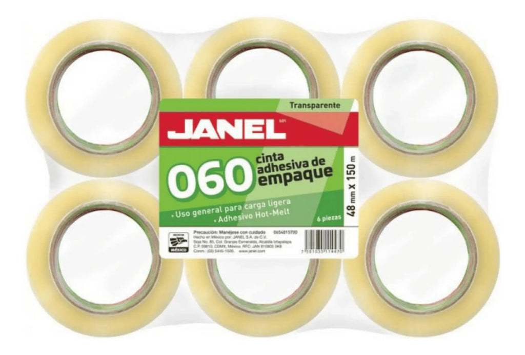 Cinta Adhesiva Transparente Empaque 060 Janel 48mmx150m 6 Pz