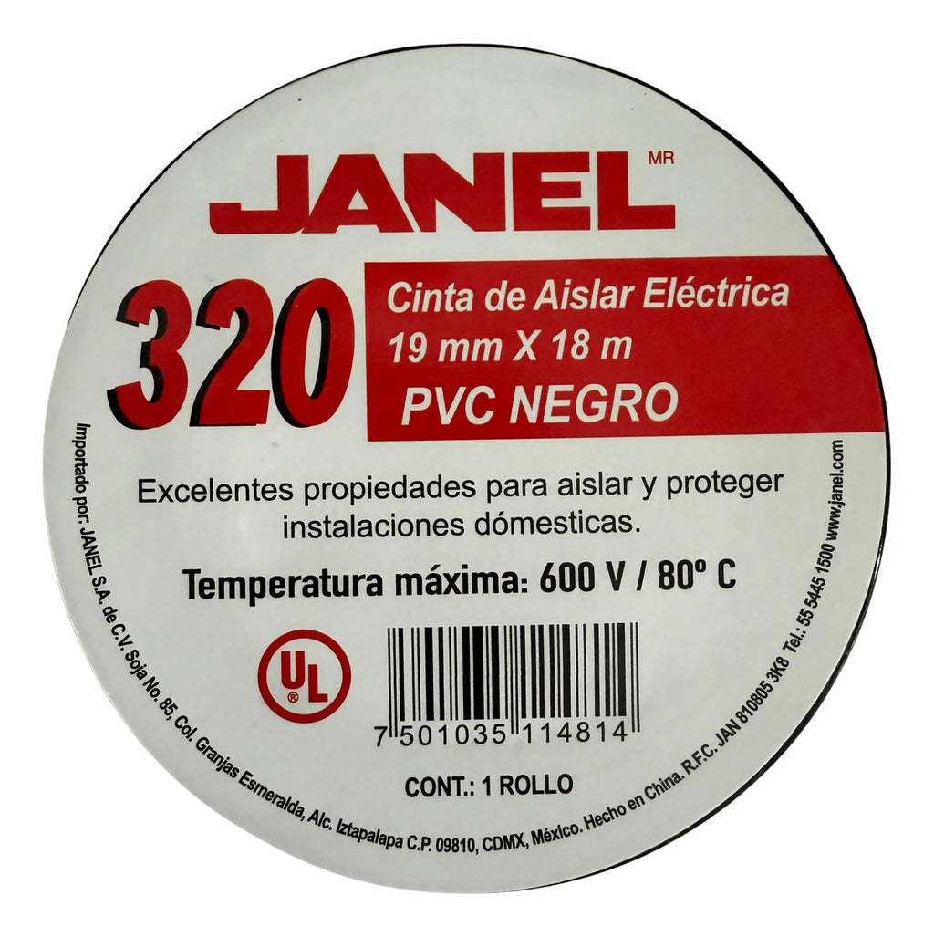 Cinta Aislante Eléctrica Negra Janel Pvc 19mm X 18m  10 Pzas