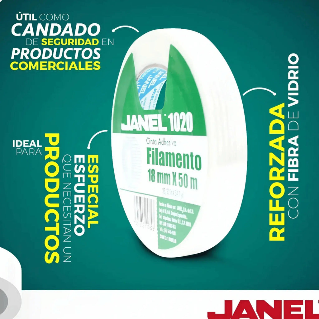 Cinta Adhesiva Doble Filamento 1020 Janel 18 Mm X 50m 6 Pzas