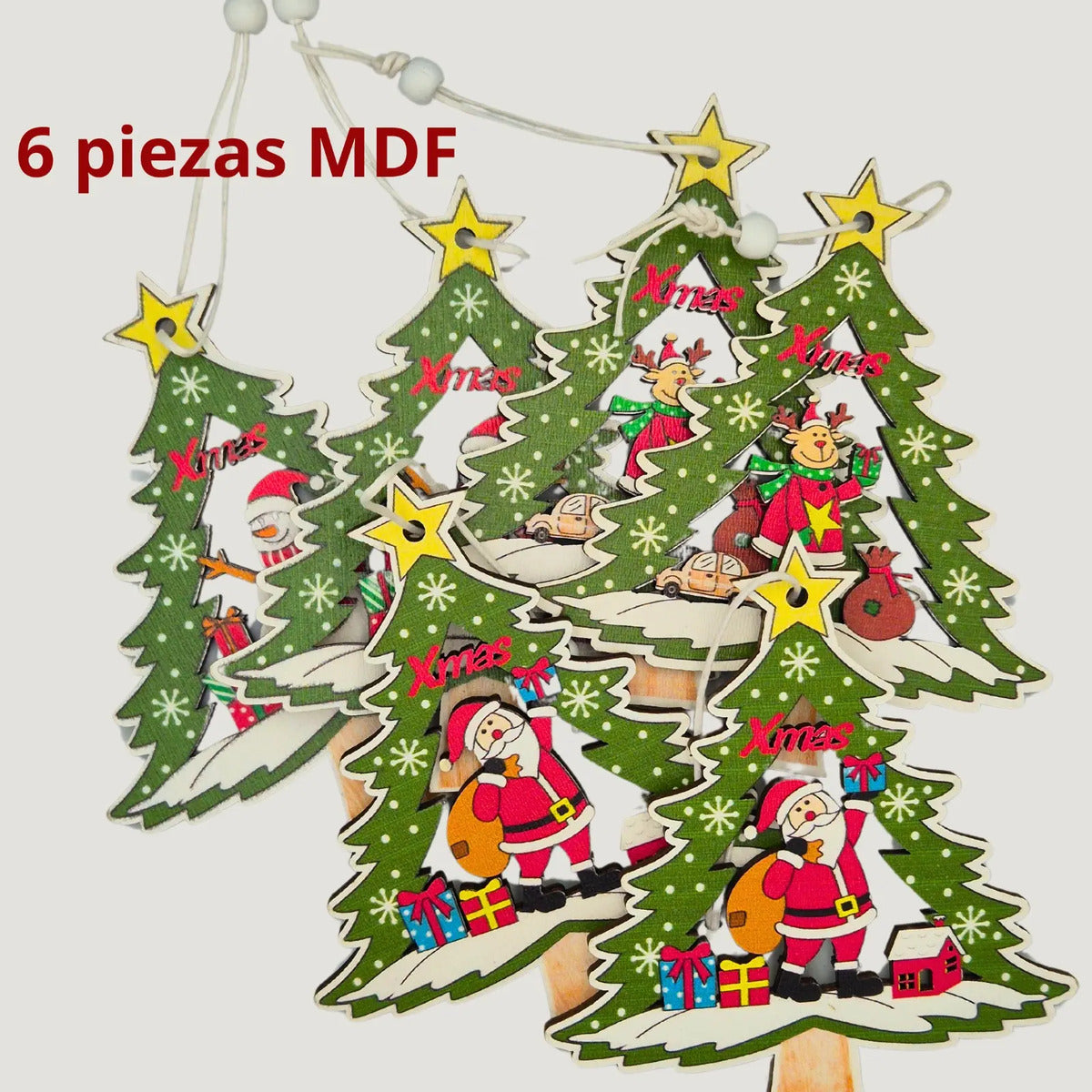 Adornos Arbolitos Madera Para Árbol De Navidad 6 Piezas