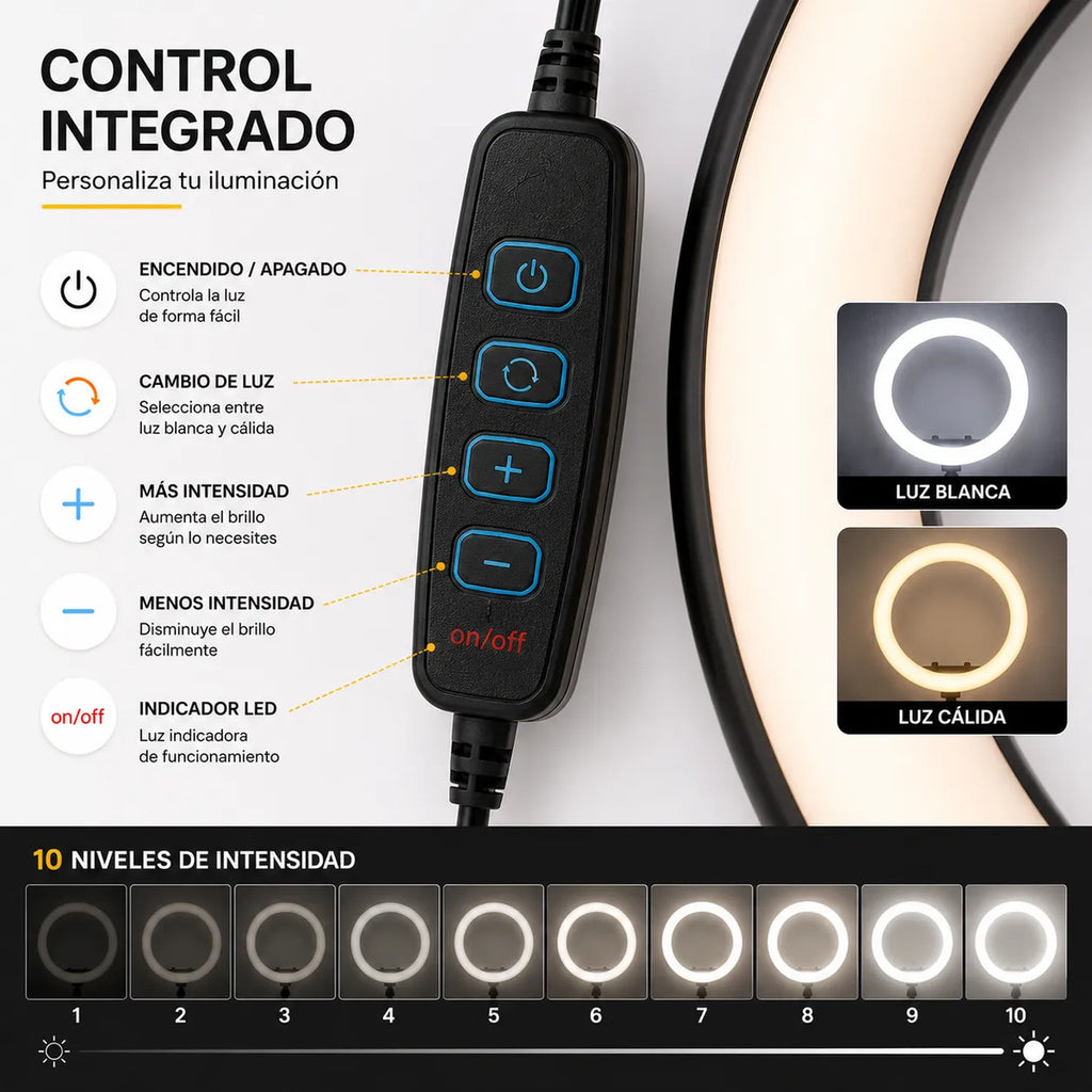 Saga Aro Luz Led 12 Pulg Tiktok Maquillaje 10 Niveles Intens
