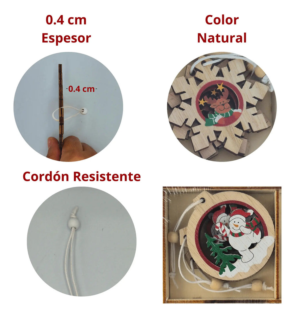 Adorno Navideño Colgante Arbol Navidad Madera Mdf 12 Pzas
