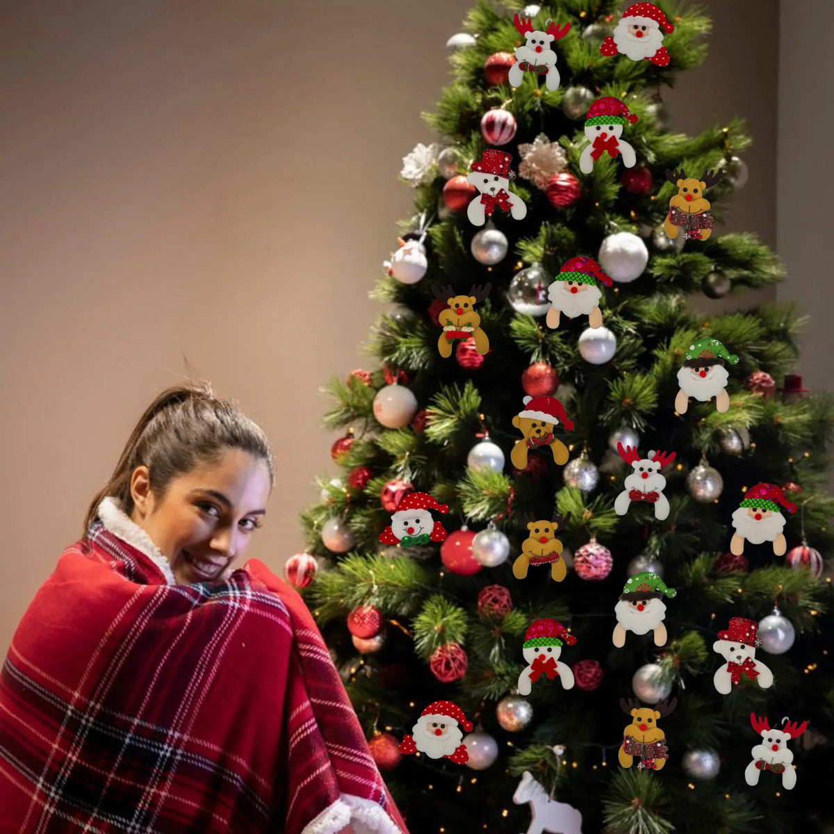 Adornos Colgantes Navidad Felpa Suave Abrazo Decoración 12pz