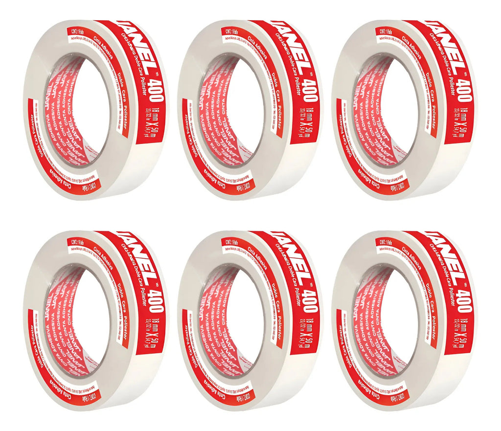 Cinta Doble Cara Poliester 400 Janel 18 Mm X 50m 6 Pzas
