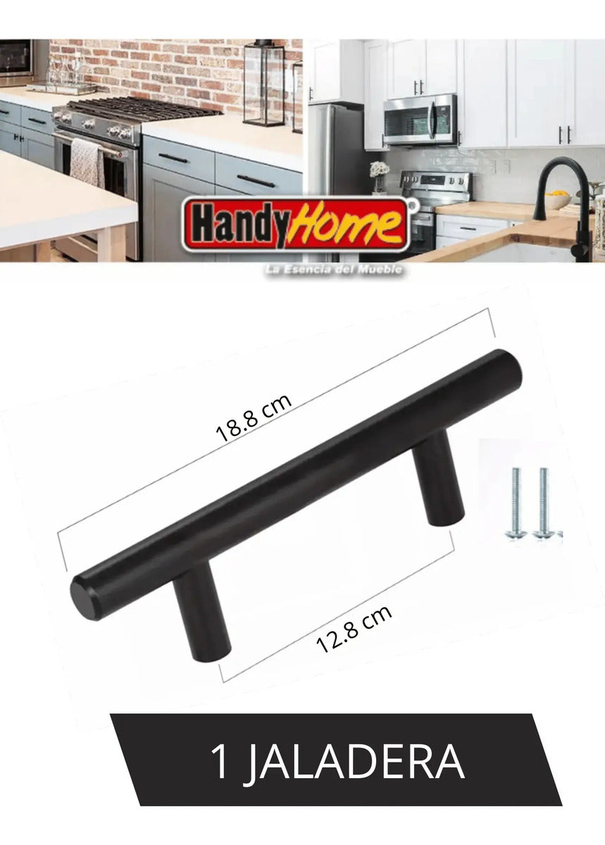 Jaladera Barra Acero Inoxidable Hueca 18.8cm Negro Handy Hom