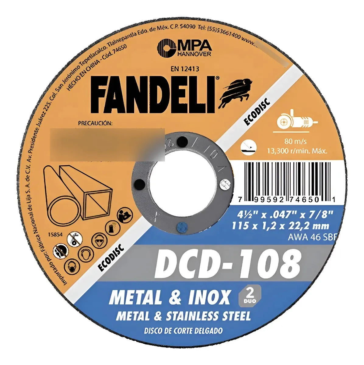 Fandeli Dcd-108 Disco Corte Delgado Fandeli 4 1/2 Plg 10 Pzs