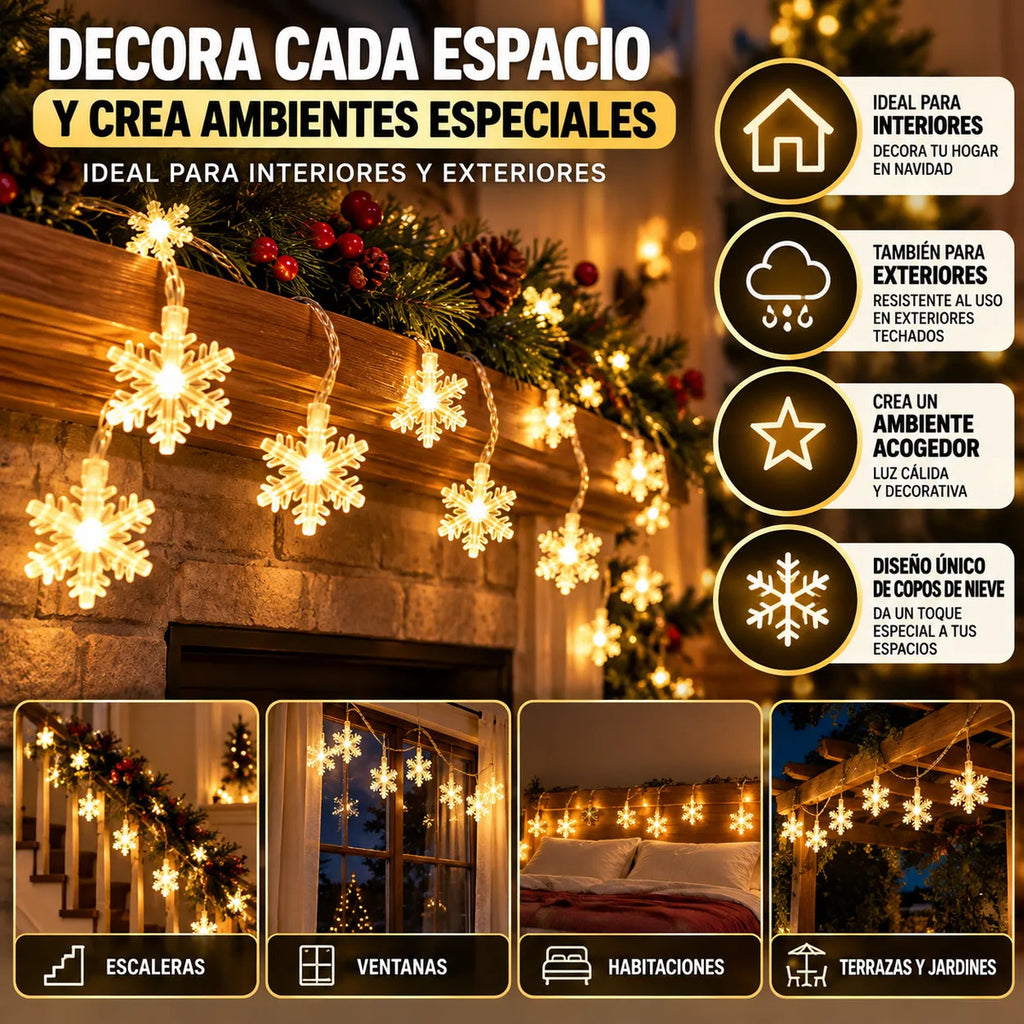 Serie Guirnalda Navideña Copo Nieve 20 Luces 3.5m Navidad