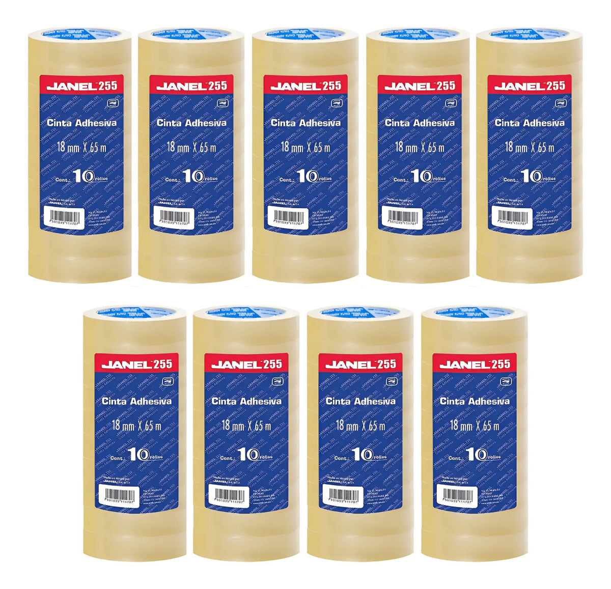 Cinta Adhesiva Janel 255 Transparente 18mmx65m 90 Rollos